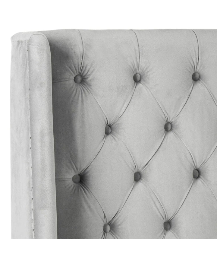 Velvet Diamond Tufted Headboard- Light Grey
